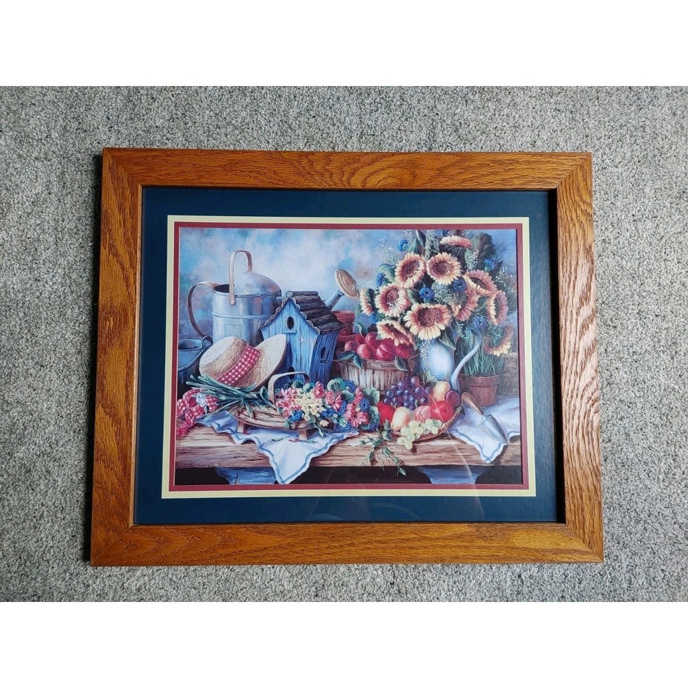 Country Birdhouse Framed Art Home Interiors & Gifts Solid Oak Frame 23"X19" 90s
